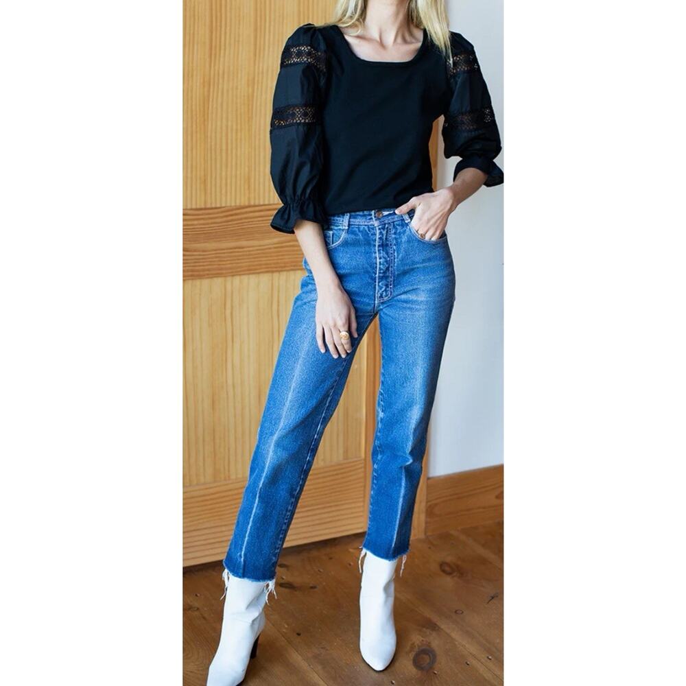 Emerson Fry Black Elise Blouse with Lace Sleeves